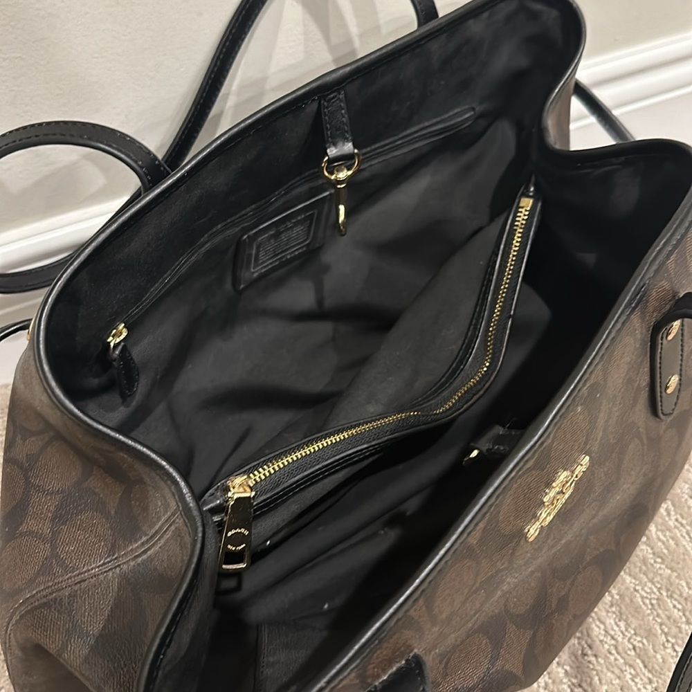 Coach F57842 Drawstring Signature Brown Black CarryAll Handbag - Picture 5 of 6